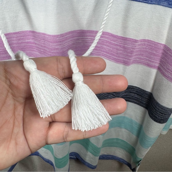 T by Talbots Large Brush Stripe Tassel Split Neck Pullover 3/4 Sleeves Beach - Picture 6 of 11